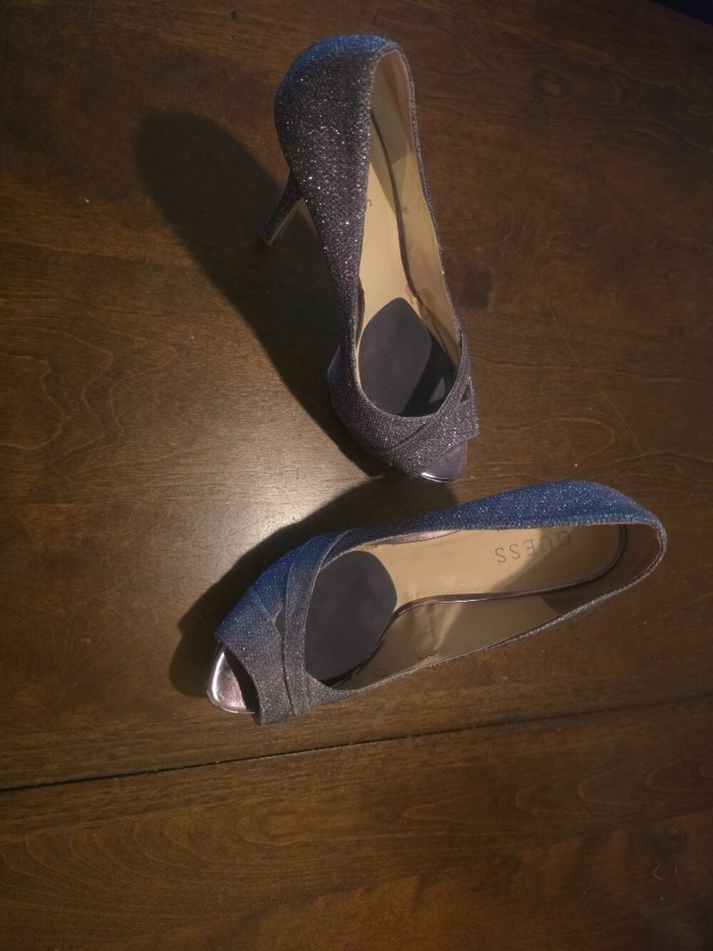 GUESS Purple Glitter Peep‑Toe Heels — Size 9